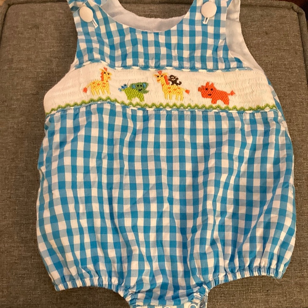 18 month smocked polka dot with embroidery animals